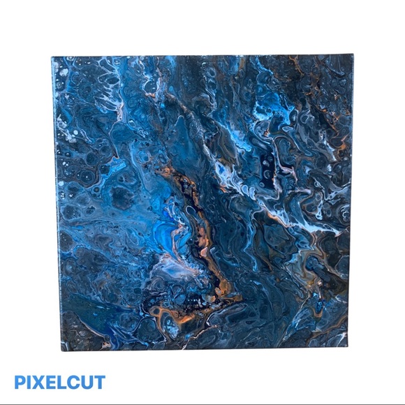 Original Artwork Painting Canvas Abstract Blue Swirls 12 x 12 Acrylic. - Picture 2 of 16